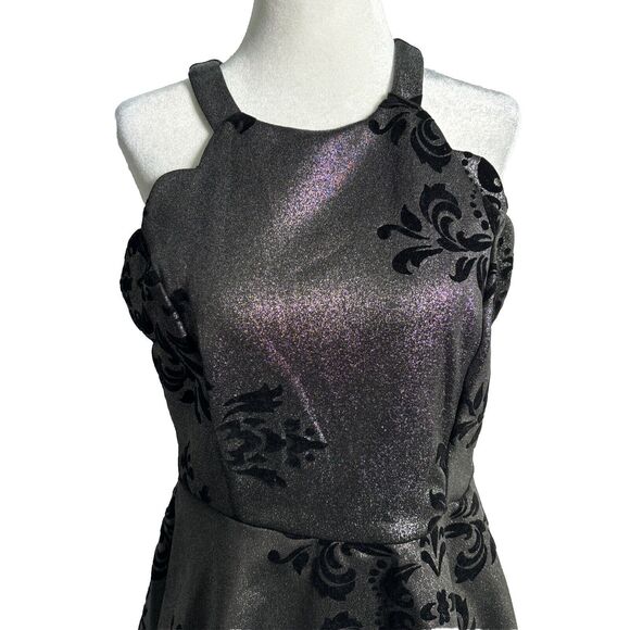 Fairygoth Silver And Black dress Velvet Design Fit and Flare Whimsigoth SZ XL - Picture 2 of 12